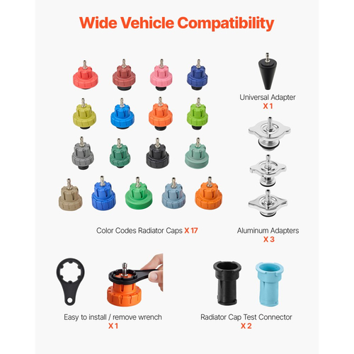 Κιτ δοκιμής πίεσης ψυκτικού VEVOR, κιτ αναπλήρωσης κενού ψυγείου 47 τεμαχίων με 3 μεταλλικούς προσαρμογείς, γενικής εφαρμογής, εργαλείο δοκιμής πίεσης συστήματος ψύξης αυτοκινήτου, με αντλία πίεσης και γέμισμα αλουμινίου-πλαστικού