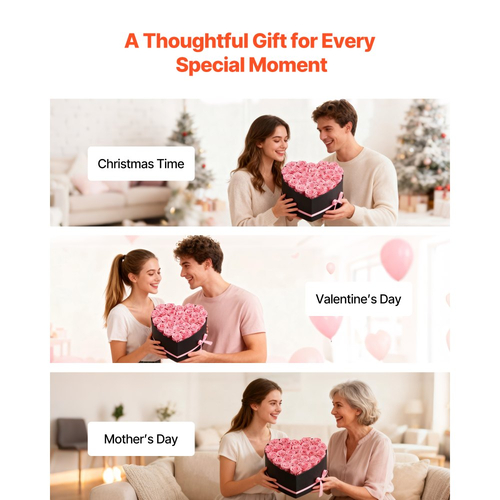 VEVOR Forever Flowers, 27 Διατηρημένα Τριαντάφυλλα σε Κουτί σε Σχήμα Καρδιάς, Αθάνατη Μπουκέτο με Αιώνια Λουλούδια, Δώρο Γενεθλίων για Γυναίκες, Συζύγους, Μητέρες, Επέτειος, Ημέρα του Αγίου Βαλεντίνου, Χριστούγεννα, Ροζ