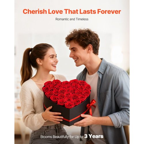 VEVOR Forever Flowers, 27 Διατηρημένα Τριαντάφυλλα σε Κουτί σε Σχήμα Καρδιάς, Αιώνια Λουλούδια, Αθάνατη Μπουκέτο, Δώρο Γενεθλίων για Παράδοση, Prime Women, Σύζυγος, Μητέρες, Επέτειος, Ημέρα του Αγίου Βαλεντίνου, Χριστούγεννα, Κόκκινο