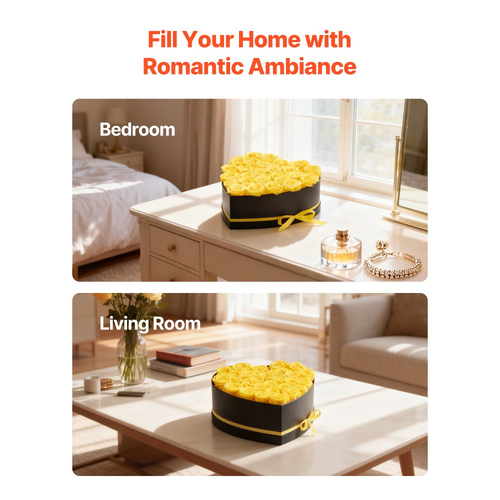 VEVOR Forever Flowers, 27 Διατηρημένα Τριαντάφυλλα σε Κουτί σε Σχήμα Καρδιάς, Αθάνατη Μπουκέτο με Αιώνια Λουλούδια, Δώρο Γενεθλίων για Γυναίκες, Συζύγους, Μητέρες, Επέτειος, Ημέρα του Αγίου Βαλεντίνου, Χριστούγεννα, Κίτρινο