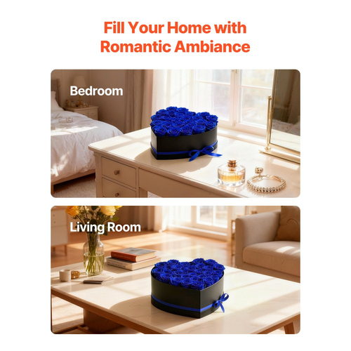 VEVOR Forever Flowers, 27 Διατηρημένα Τριαντάφυλλα σε Κουτί σε Σχήμα Καρδιάς, Αθάνατη Μπουκέτο με Αιώνια Λουλούδια, Δώρο Γενεθλίων για Γυναίκες, Συζύγους, Μητέρες, Επέτειο, Ημέρα του Αγίου Βαλεντίνου, Χριστούγεννα, Βασιλικό Μπλε