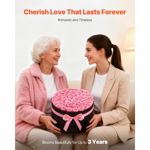 VEVOR Forever Flowers, 50 Διατηρημένα Τριαντάφυλλα σε Κουτί, Αιώνια Λουλούδια Αθάνατη Μπουκέτο Δώρο Γενεθλίων για Παράδοση Prime Women, Σύζυγος, Μητέρες, Επέτειος, Ημέρα του Αγίου Βαλεντίνου, Χριστούγεννα, Γλυκό Ροζ