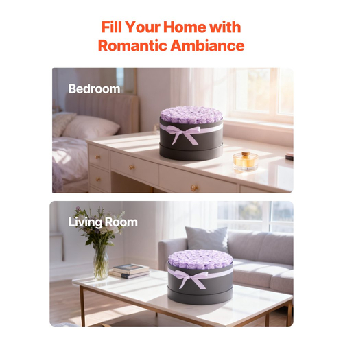 VEVOR Forever Flowers, 50 Διατηρημένα Τριαντάφυλλα σε Κουτί, Αιώνια Λουλούδια Αθάνατη Μπουκέτο Δώρο Γενεθλίων για Γυναίκες, Συζύγους, Μητέρες, Επέτειος, Ημέρα του Αγίου Βαλεντίνου, Χριστούγεννα, Μωβ Λεβάντα