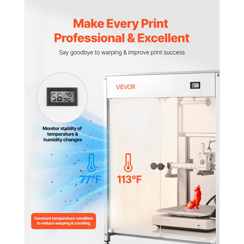 Θήκη τρισδιάστατου εκτυπωτή VEVOR με εξαερισμό, αδιάβροχη, διαφανής ακρυλική σκηνή τρισδιάστατου εκτυπωτή, θήκη σταθερής θερμοκρασίας με LED, συμβατή με Bambu Lab, Ender, Neptune, Kobra