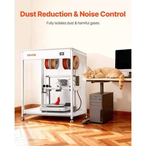 Θήκη τρισδιάστατου εκτυπωτή VEVOR με εξαερισμό, αδιάβροχη, διαφανής ακρυλική σκηνή τρισδιάστατου εκτυπωτή, θήκη σταθερής θερμοκρασίας με LED, συμβατή με Bambu Lab, Ender, Neptune, Kobra
