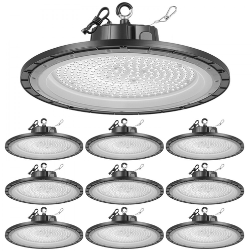 VEVOR 10 τεμάχια LED High Bay Lights, 5000K 200W 30000LM Super Bright UFO LED Warehouse Shop Lights, IP65 Αδιάβροχο, 100-277V Ευρεία τάση για αποθήκη, εργαστήριο, εργοστάσιο, γυμναστήριο, γκαράζ, αχυρώνα, μαύρο
