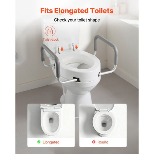 VEVOR Υπερυψωμένο κάθισμα τουαλέτας με μπράτσα, χωρητικότητα φορτίου 136,1 kg, ύψος ανύψωσης 88,9 mm, διευρυμένο ανυψωμένο κάθισμα τουαλέτας με επένδυση για ηλικιωμένους, ηλικιωμένους, άτομα με αναπηρία, άτομα με αναπηρία και ενήλικες