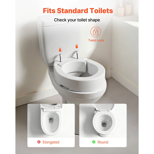 VEVOR Υπερυψωμένο κάθισμα τουαλέτας, χωρητικότητα φορτίου 136,1 kg, ύψος ανύψωσης 88,9 mm, ανυψωμένο κάθισμα τουαλέτας Commode με διευρυμένο άνοιγμα για ηλικιωμένους, ηλικιωμένους, άτομα με αναπηρία, άτομα με αναπηρία και ενήλικες, ταιριάζει σε στρογγυλή λεκάνη