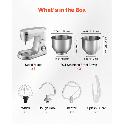 Μίξερ βάσης VEVOR, ηλεκτρικό μίξερ κουζίνας 4,2 L+5,7 L, μίξερ ζύμης 1500W, μίξερ τροφίμων με ανακλινόμενη κεφαλή 10 ταχυτήτων με μπολ από ανοξείδωτο ατσάλι, γάντζο ζύμης, σύρμα, αναδευτήρα, για ψήσιμο, ανάμειξη, χτύπημα και ζύμωμα