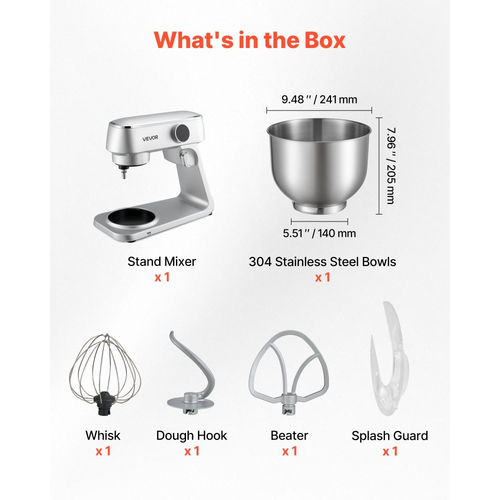 Μίξερ βάσης VEVOR, ηλεκτρικό μίξερ κουζίνας 7,4 L, μίξερ ζύμης 1800W, μίξερ τροφίμων με ανακλινόμενη κεφαλή 10 ταχυτήτων με μπολ από ανοξείδωτο ατσάλι, γάντζο ζύμης, σύρμα, αναδευτήρα, για ψήσιμο, ανάμειξη, χτύπημα και ζύμωμα, ασημί