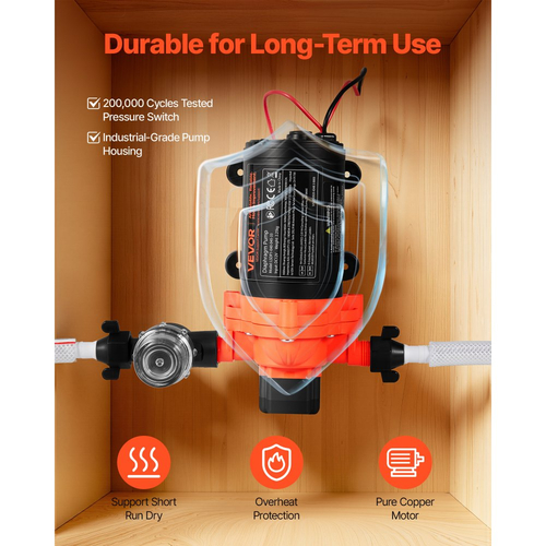 Αντλία νερού VEVOR RV, 12V DC 4 GPM (15,1 L/min), 3-θαλάμων αυτοαναρρόφησης αντλία νερού με διάφραγμα με αυτόματο διακόπτη πίεσης, μέγιστη πίεση 40 PSI, κατ&#039; απαίτηση για RV, τροχόσπιτα, θαλάσσιο σκάφος, πλύσιμο αυτοκινήτων