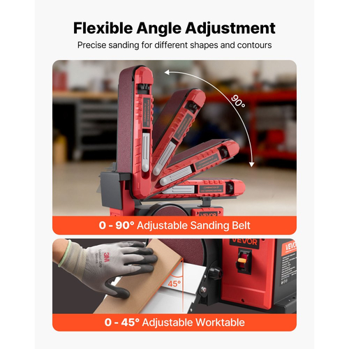 Τριβείο δίσκου VEVOR 152,4 mm & Ταινιολειαντήρας 101,6 mm x 914,4 mm, Επαγγελματικός συνδυασμός τριψίματος με ταινία δίσκου 400W με ρυθμιζόμενο τραπέζι εργασίας 0 - 45°, θύρα συλλογής σκόνης για ξυλουργική και κατασκευές DIY