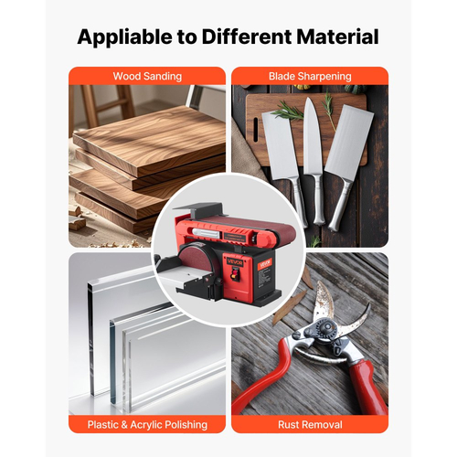 Τριβείο δίσκου VEVOR 152,4 mm & Ταινιολειαντήρας 101,6 mm x 914,4 mm, Επαγγελματικός συνδυασμός τριψίματος με ταινία δίσκου 400W με ρυθμιζόμενο τραπέζι εργασίας 0 - 45°, θύρα συλλογής σκόνης για ξυλουργική και κατασκευές DIY