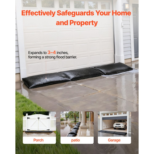 Φράγμα Πλημμύρας VEVOR, Συσκευασία των 10, Σακούλες Πλημμύρας 430 x 830 mm με Κουβά, Επαναχρησιμοποιήσιμο Φράγμα Απορροφητικό Νερού που Ενεργοποιείται από το Νερό, Σακούλες Άμμου χωρίς Άμμο για Απόφραξη, Σακούλες Πρόληψης Πλημμύρας για Πόρτα, Υπόγειο, Γκα