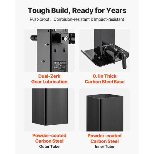 Βαρύς γρύλος ρυμούλκησης VEVOR, χωρητικότητα φορτίου 5443 kg, τετράγωνος γρύλος ρυμούλκησης με πλευρικό άνεμο και μανιβέλα, ρυθμιζόμενο πόδι πτώσης, διαδρομή 674 mm για ανύψωση τροχόσπιτων, οχημάτων γενικής χρήσης και ρυμουλκούμενων σκαφών αναψυχής