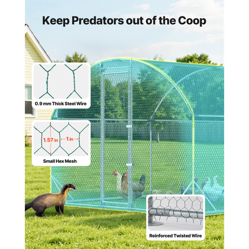 VEVOR Μεγάλο Μεταλλικό Κοτέτσι, 2,7x7,6x2 μ., Κοτόπουλο με Αδιάβροχο Κάλυμμα & Ανθεκτικό Πλαίσιο, Θολωτή Στέγη, Κλουβί για Πουλερικά, Στήλη για Πάπιες, Κουνέλια, Κότες, Χήνες, Εξωτερική Κήπο, Αγρόκτημα