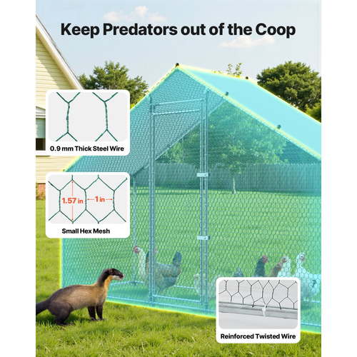 VEVOR Μεγάλο Μεταλλικό Κοτέτσι, 3 x 1 x 2 μ., Κοτόπουλο με Αδιάβροχο Κάλυμμα & Ανθεκτικό Πλαίσιο, Κλουβί Πουλερικών με Στέγη Spire, Στέγη για Πάπιες για Κουνέλια, Κότες, Χήνες, Εξωτερική Κήπο, Αγρόκτημα