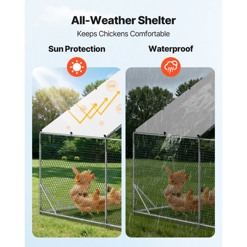 VEVOR Μεγάλο Μεταλλικό Κοτέτσι, 3 x 3 x 2 μ., Κοτόπουλο με Αδιάβροχο Κάλυμμα & Ανθεκτικό Πλαίσιο, Κλουβί Πουλερικών με Στέγη Spire, Στέγη για Πάπιες, Κουνέλια, Κότες, Χήνες, Εξωτερική Κήπο, Αγρόκτημα