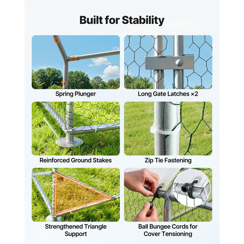 VEVOR Μεγάλο Μεταλλικό Κοτέτσι, 3 x 3 x 2 μ., Κοτόπουλο με Αδιάβροχο Κάλυμμα & Ανθεκτικό Πλαίσιο, Κλουβί Πουλερικών με Στέγη Spire, Στέγη για Πάπιες, Κουνέλια, Κότες, Χήνες, Εξωτερική Κήπο, Αγρόκτημα