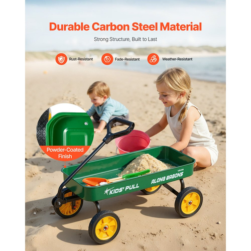 VEVOR Ρυμουλκούμενο Καρότσι για Παιδιά, Καρότσια για Νήπια 101 cm, Υποστηρίζει έως 80 κιλά, Καρότσια Παντός Εδάφους με Λαβή, Δώρο Γενεθλίων για Παιδιά, Κηπουρική, Παραλία, Κάμπινγκ, Πράσινο