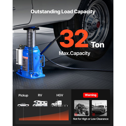 Υδραυλικός γρύλος μπουκαλιών VEVOR Air, χωρητικότητας 32 τόνων (70546,9 λίβρες), εύρος ανύψωσης 255-415 mm, πνευματικός/χειροκίνητος γρύλος μπουκαλιών βαρέως τύπου με αντλία για SUV, Pickup, φορτηγό, τροχόσπιτο, αυτοκίνητο, επισκευή αυτοκινήτων, μπλε