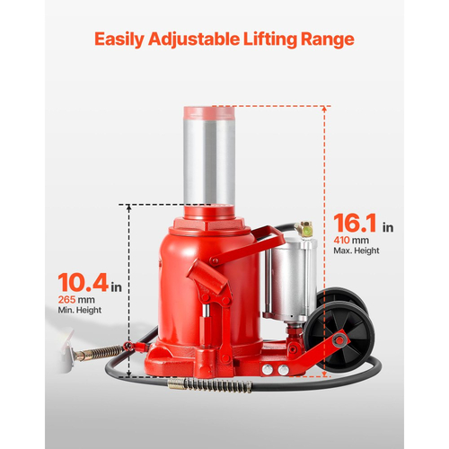 Υδραυλικός γρύλος μπουκαλιών VEVOR Air, χωρητικότητας 50 τόνων (110231,5 λίβρες), εύρος ανύψωσης 265-410 mm, πνευματικός/χειροκίνητος γρύλος μπουκαλιών βαρέως τύπου με αντλία για SUV, Pickup, φορτηγό, τροχόσπιτο, επισκευή αυτοκινήτου, κόκκινο