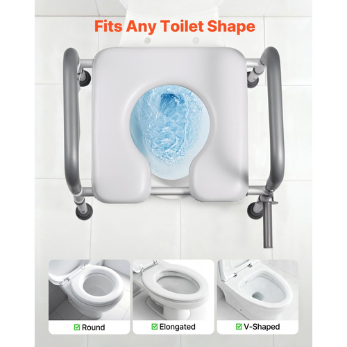 VEVOR Υπερυψωμένο Κάθισμα Τουαλέτας με Μπράτσα, Χωρητικότητα Φόρτισης 181 kg, Ρυθμιζόμενο Ύψος και Πλάτος, Μαξιλάρι Κομοδίνο με Επενδυμένο Υπερυψωμένο Κάθισμα Τουαλέτας με Λαβές για Ηλικιωμένους, Ηλικιωμένους, ΑΜΕΑ, ΑΜΕΑ, Ενήλικες