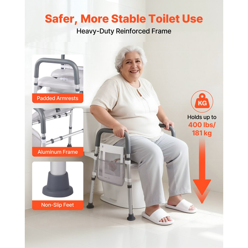 VEVOR Υπερυψωμένο Κάθισμα Τουαλέτας με Μπράτσα, Χωρητικότητα Φόρτισης 181 kg, Ρυθμιζόμενο Ύψος και Πλάτος, Μαξιλάρι Κομοδίνο με Επενδυμένο Υπερυψωμένο Κάθισμα Τουαλέτας με Λαβές για Ηλικιωμένους, Ηλικιωμένους, ΑΜΕΑ, ΑΜΕΑ, Ενήλικες