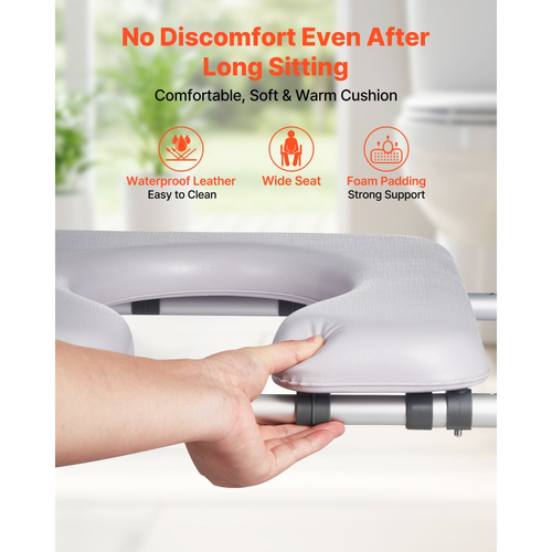 VEVOR Υπερυψωμένο Κάθισμα Τουαλέτας με Μπράτσα, Χωρητικότητα Φόρτισης 181 kg, Ρυθμιζόμενο Ύψος και Πλάτος, Μαξιλάρι Κομοδίνο με Επενδυμένο Υπερυψωμένο Κάθισμα Τουαλέτας με Λαβές για Ηλικιωμένους, Ηλικιωμένους, ΑΜΕΑ, ΑΜΕΑ, Ενήλικες