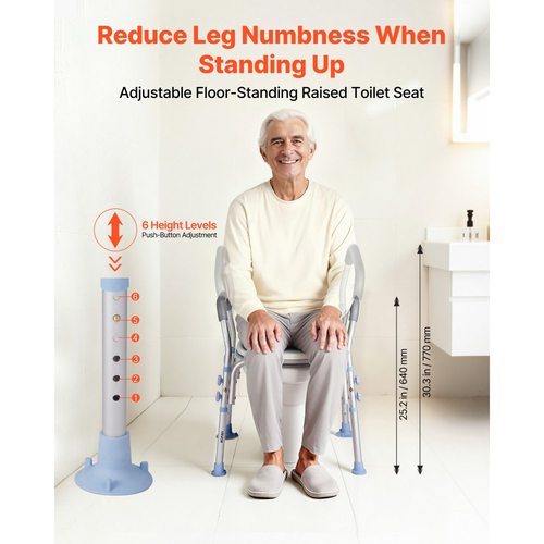 VEVOR Υπερυψωμένο Κάθισμα Τουαλέτας με Μπράτσα, Χωρητικότητα Φόρτισης 136 kg, Ρυθμιζόμενο Ύψος, Διευρυμένο Ανυψωμένο Κάθισμα Τουαλέτας με Λαβές και Προστασία από Πιτσιλίσματα για Ηλικιωμένους, Ηλικιωμένους, ΑΜΕΑ, ΑΜΕΑ, Ενήλικες
