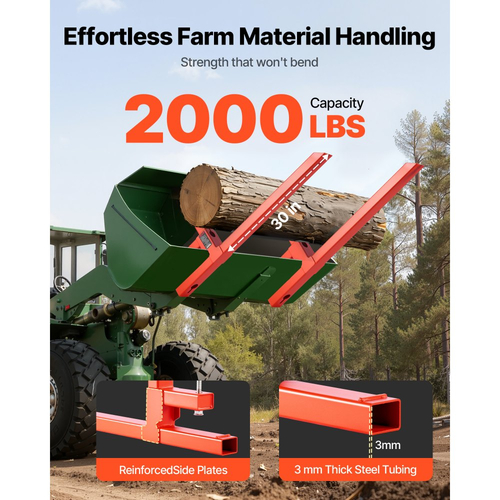 Πιρούνια παλετών VEVOR, πιρούνια παλετών με σφιγκτήρα 907 kg, συνολικό μήκος 109 cm, βαρέως τύπου, γρήγορης σύνδεσης πιρούνι τρακτέρ συμβατό με εξαρτήματα τρακτέρ, κάδο φορτωτή και σύστημα διεύθυνσης ολίσθησης, πορτοκαλί