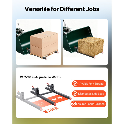 Πιρούνια παλετών VEVOR, πιρούνια παλετών με σφιγκτήρα 907 kg, πιρούνι τρακτέρ βαρέως τύπου συνολικού μήκους 109 cm με ρυθμιζόμενη ράβδο σταθεροποίησης για εξαρτήματα τρακτέρ, κάδο φορτωτή και σύστημα διεύθυνσης ολίσθησης, μαύρο