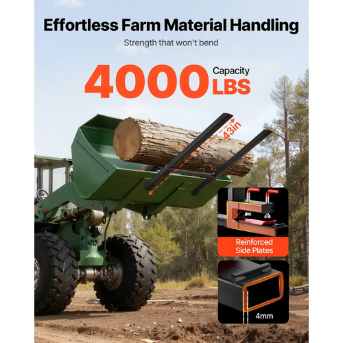 Πιρούνια παλετών VEVOR, πιρούνια παλετών με σφιγκτήρα 1814 kg, πιρούνι τρακτέρ βαρέως τύπου συνολικού μήκους 149 cm με αντικριστή ράβδο και ρυθμιζόμενη ράβδο σταθεροποίησης, κατάλληλο για τρακτέρ με κουβά φορτωτή και σύστημα διεύθυνσης, μαύρο