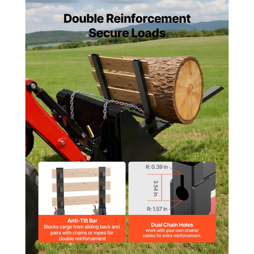 Πιρούνια παλετών VEVOR, πιρούνια παλετών με σφιγκτήρα 1814 kg, πιρούνι τρακτέρ βαρέως τύπου συνολικού μήκους 149 cm με αντικριστή ράβδο και ρυθμιζόμενη ράβδο σταθεροποίησης, κατάλληλο για τρακτέρ με κουβά φορτωτή και σύστημα διεύθυνσης, μαύρο