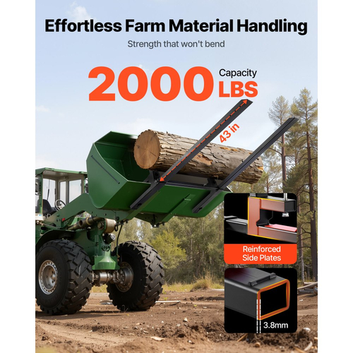 Πιρούνια παλετών VEVOR, πιρούνια παλετών με σφιγκτήρα 907 kg, πιρούνι τρακτέρ βαρέως τύπου συνολικού μήκους 149 cm με ρυθμιζόμενη ράβδο σταθεροποίησης για εξαρτήματα τρακτέρ, κάδο φορτωτή και σύστημα διεύθυνσης ολίσθησης, μαύρο