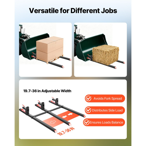 Πιρούνια παλετών VEVOR, πιρούνια παλετών με σφιγκτήρα 907 kg, πιρούνι τρακτέρ βαρέως τύπου συνολικού μήκους 149 cm με ρυθμιζόμενη ράβδο σταθεροποίησης για εξαρτήματα τρακτέρ, κάδο φορτωτή και σύστημα διεύθυνσης ολίσθησης, μαύρο