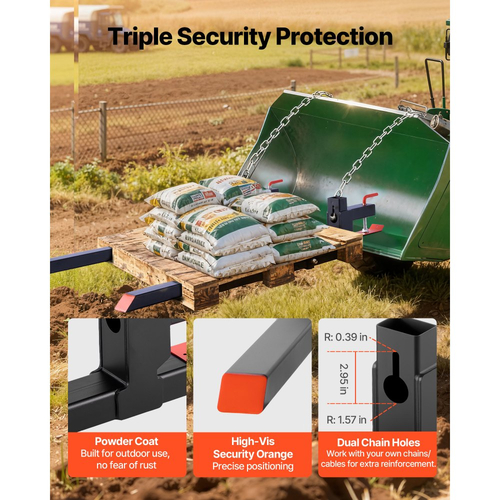 Πιρούνια παλετών VEVOR, πιρούνια παλετών με σφιγκτήρα 907 kg, πιρούνι τρακτέρ βαρέως τύπου συνολικού μήκους 149 cm με ρυθμιζόμενη ράβδο σταθεροποίησης για εξαρτήματα τρακτέρ, κάδο φορτωτή και σύστημα διεύθυνσης ολίσθησης, μαύρο