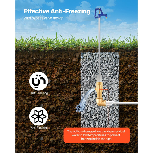 Κρουνός αυλής VEVOR με αντιπαγετική προστασία, εξωτερική βρύση 1595 mm με αντιπαγετικό βάθος 914,4 mm, σύνδεση σωλήνα G 3/4" και σύνδεσμος εύκαμπτου σωλήνα, κρουνός χωρίς μόλυβδο για άρδευση κήπου/αγροκτήματος