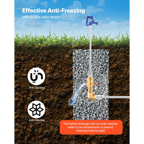 Κρουνός αυλής VEVOR με αντιπαγετική προστασία, εξωτερική βρύση 1895 mm με αντιπαγετικό βάθος 1219,2 mm, σύνδεση σωλήνα G 3/4", λαβή με μοχλό + χειροτροχό, κρουνός χωρίς μόλυβδο χωρίς αντιπαγετική προστασία για άρδευση κήπου/αγροκτήματος