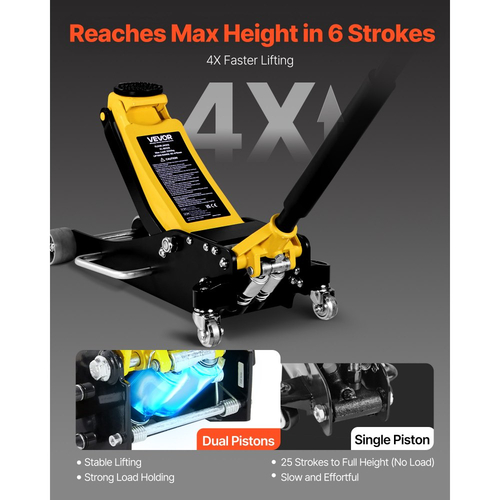 Γρύλος δαπέδου χαμηλού προφίλ VEVOR, χωρητικότητας 2,5 τόνων, αγωνιστικός γρύλος δαπέδου αλουμινίου και χάλυβα με αντλία γρήγορης ανύψωσης διπλών εμβόλων, υδραυλικός ανυψωτήρας καροτσιού για sedan και compact SUV, εύρος ανύψωσης 95-475 mm