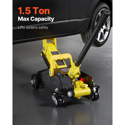 Γρύλος δαπέδου χαμηλού προφίλ VEVOR, χωρητικότητας 1,5 τόνων, ατσάλινος αγωνιστικός γρύλος δαπέδου με αντλία γρήγορης ανύψωσης ενός εμβόλου, θήκη αποθήκευσης, υδραυλικός ανυψωτήρας καροτσιού για σπορ αυτοκίνητα, σεντάν, εύρος ανύψωσης 130-310 mm