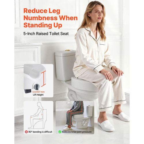 VEVOR Υπερυψωμένο κάθισμα τουαλέτας, χωρητικότητα 158,8 kg, ύψος ανύψωσης 127 mm, ανυψωμένο κάθισμα τουαλέτας με commode και διευρυμένο άνοιγμα για ηλικιωμένους, ηλικιωμένους, άτομα με αναπηρία, άτομα με αναπηρία, ενήλικες, ταιριάζει σε επιμήκη και στρογγυλή λεκάνη
