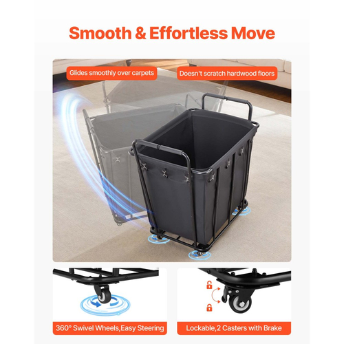 Καλάθι Πλυντηρίου VEVOR, Τροχαίο Καλάθι Παντοπωλείου με Αδιάβροχη Επένδυση & Περιστρεφόμενους Τροχούς, Μεγάλη Χωρητικότητα Φορτίου 118 KG, Βαρέως Τύπου Καλάθι Αγορών για Πλύσιμο, Ψώνια, Κάμπινγκ, Παντοπωλείο, Αποσκευές, Μαύρο