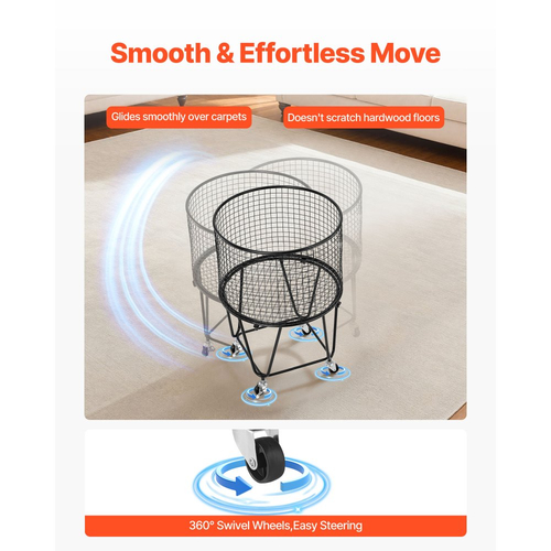 Καλάθι Πλυντηρίου VEVOR, Κυλιόμενο Στρογγυλό Καλάθι Παντοπωλείου με Περιστρεφόμενους Τροχούς 360°, Μεγάλη Χωρητικότητα Φορτίου 27 KG, Βαρέως Τύπου Καλάθι Αγορών από Ανθρακούχο Χάλυβα για Πλύσιμο, Ψώνια, Κάμπινγκ, Παντοπωλείο, Αποσκευές