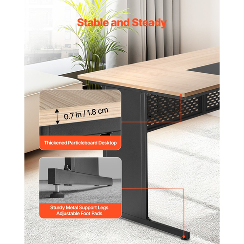 Γραφείο VEVOR σε σχήμα L, Μοντέρνο αναστρέψιμο τραπέζι γραφείου με συρτάρια και ντουλάπι αποθήκευσης, Βαρέως τύπου μεγάλο ξύλινο τραπέζι γραφείων, Χωρητικότητα φορτίου 158,7 kg, Εύκολη συναρμολόγηση, για συγγραφή εργασιών και μελέτης