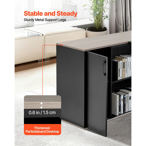 Γραφείο VEVOR σε σχήμα L, Μεγάλο μοντέρνο τραπέζι γραφείου με συρτάρια και ντουλάπι αποθήκευσης, Βαρέως τύπου ξύλινο τραπέζι γραφείων με βάση CPU, Χωρητικότητα φορτίου 158,7 kg, Εύκολη συναρμολόγηση, για συγγραφή εργασιών και μελέτης