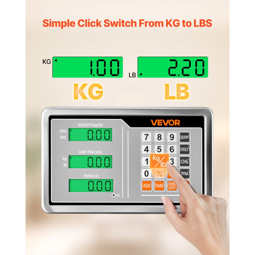 Ψηφιακή ζυγαριά πλατφόρμας VEVOR Computing, φορτίο 300 kg, υψηλή ακρίβεια 50 g, ηλεκτρονική ζυγαριά δαπέδου με LB/KG, απόβαρο, υπολογιστική τιμή, τροφοδοτικό AC/DC, κατάλληλο για αποσκευές, αποστολή, δέματα, έξοδα αποστολής