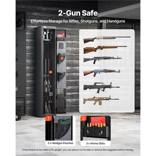 VEVOR Gun Safe, βαρέως τύπου ψυχρής έλασης ατσάλινο πυρίμαχο θάλαμο τυφεκίων με ψηφιακό πληκτρολόγιο και κλειδί, μεγάλο μακρύ θάλαμο όπλου με γεμιστήρα και φωτισμό LED, ρυθμιζόμενες βάσεις για τυφέκια, πιστόλια, κυνηγετικό όπλο
