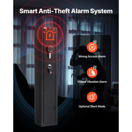 VEVOR Gun Safe, βαρέως τύπου ψυχρής έλασης ατσάλινο πυρίμαχο θάλαμο τυφεκίων με ψηφιακό πληκτρολόγιο και κλειδί, μεγάλο μακρύ θάλαμο όπλου με γεμιστήρα και φωτισμό LED, ρυθμιζόμενες βάσεις για τυφέκια, πιστόλια, κυνηγετικό όπλο