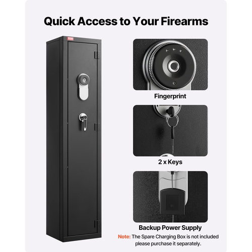 VEVOR Gun Safe, βαρέως τύπου ψυχρής έλασης ατσάλινο πυρίμαχο θάλαμο τυφεκίου με δακτυλικό αποτύπωμα, ψηφιακό πληκτρολόγιο και κλειδί, μεγάλο μακρύ θάλαμο όπλου με γεμιστήρα και LED, ρυθμιζόμενες βάσεις για τυφέκια, πιστόλια, κυνηγετικό όπλο